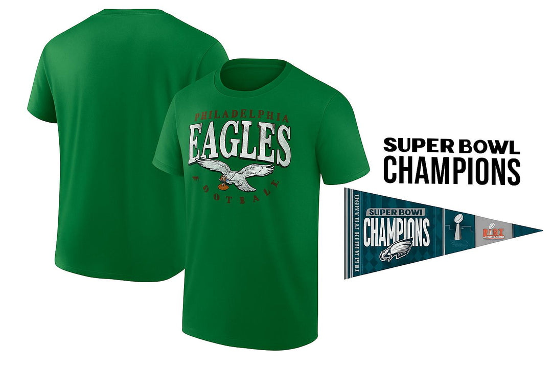 Philadelphia Eagles UK Large Fanatics Branded Game Of Inches T-Shirt – Midnight Green + Free Superbowl Pennant (UK Stock) - UKASSNI