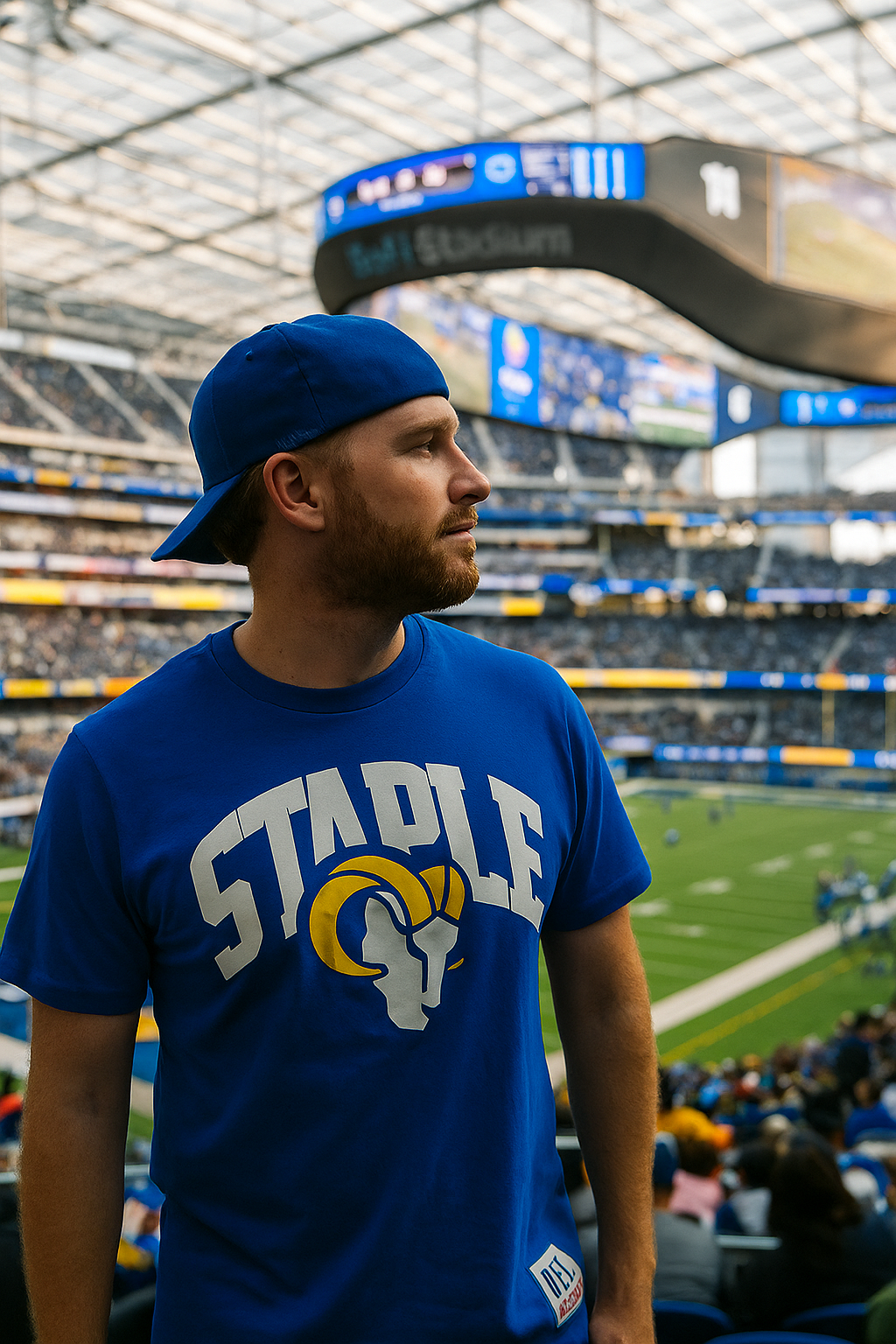 Los Angeles Rams NFL UK 2XL Staple Royal Logo Lockup T-Shirt (UK Stock) - UKASSNI