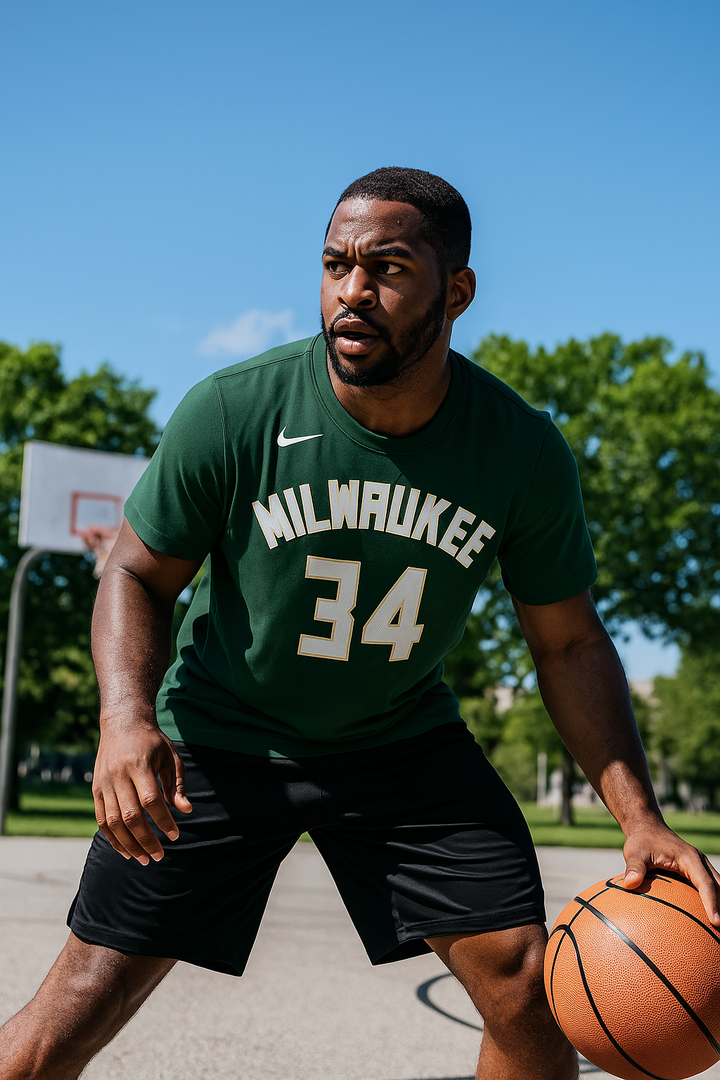 Milwaukee Bucks NBA UK Medium Giannis Antetokounmpo Nike Player Name & Number Performance T-Shirt - Hunter Green
