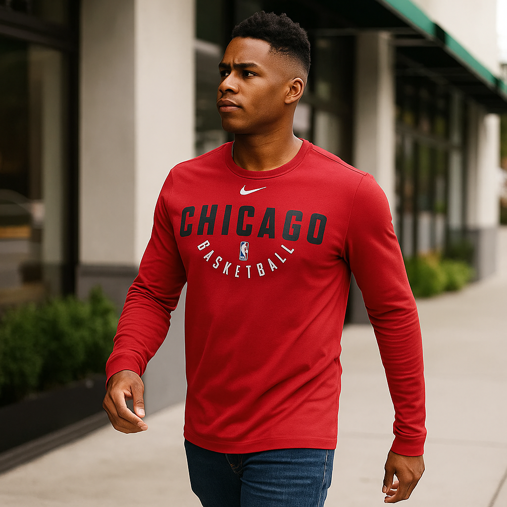 Chicago Bulls NBA UK 2XL Nike Practice Long Sleeve Performance T-Shirt – Red (UK Stock) - UKASSNI