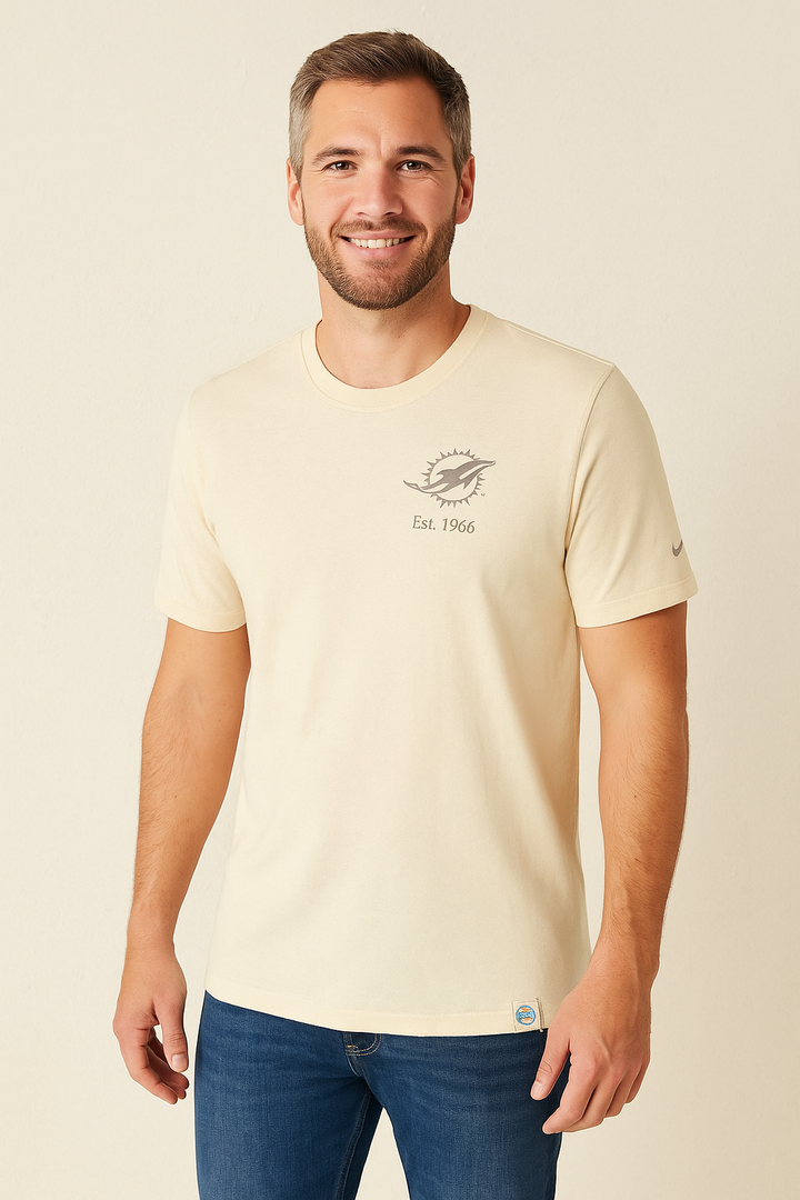 Miami Dolphins NFL Nike Glory Tri-Blend T-Shirt – Cream (USA Stock) - UKASSNI