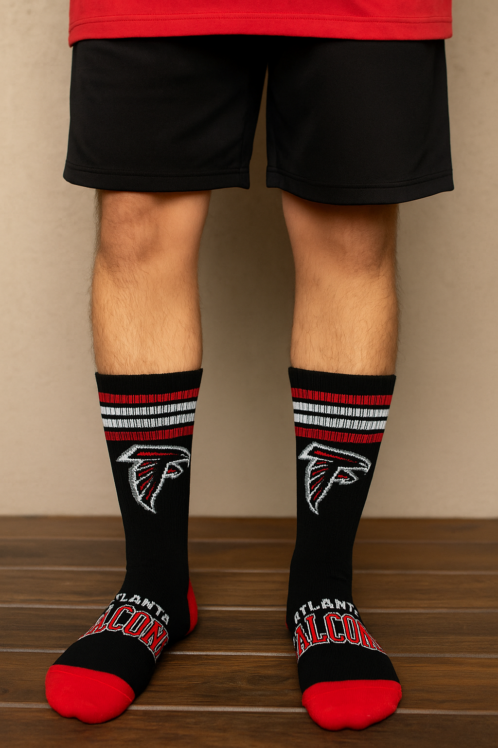 Atlanta Falcons Bare Feet UK Two Pair of 4 Stripe Deuce Socks – Large (UK Stock) - UKASSNI