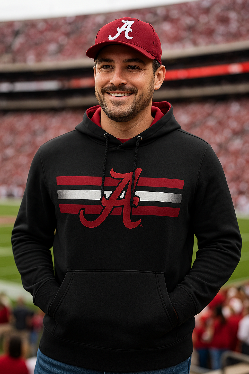 Alabama Crimson Tide NCAA UK Medium Colosseum Lighthouse Pullover Hoodie – Black (UK Stock) - UKASSNI