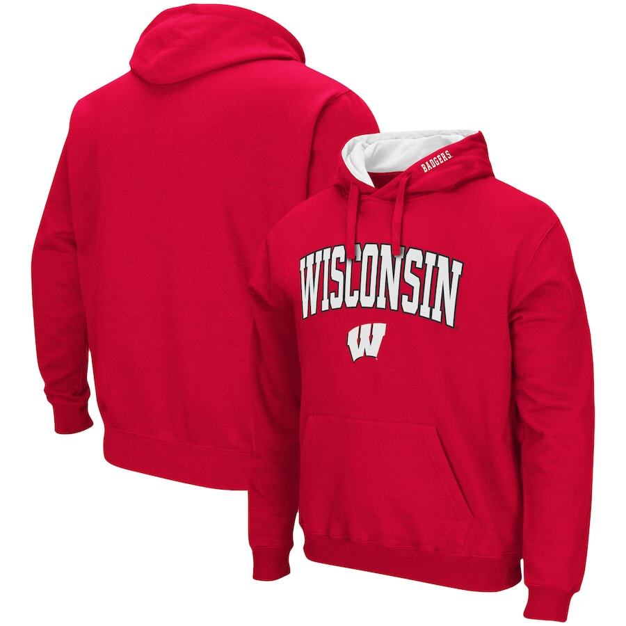 Wisconsin Badgers Colosseum Arch & Logo 3.0 Pullover Hoodie - Red - UKASSNI