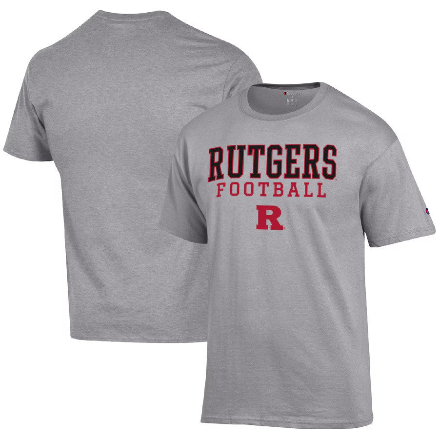 Rutgers Scarlet Knights Champion Football Stack T-Shirt - Heather Gray - UKASSNI