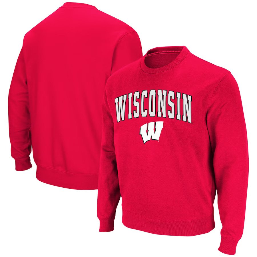 Wisconsin Badgers Colosseum Arch & Logo Crew Neck Sweatshirt - Red - UKASSNI