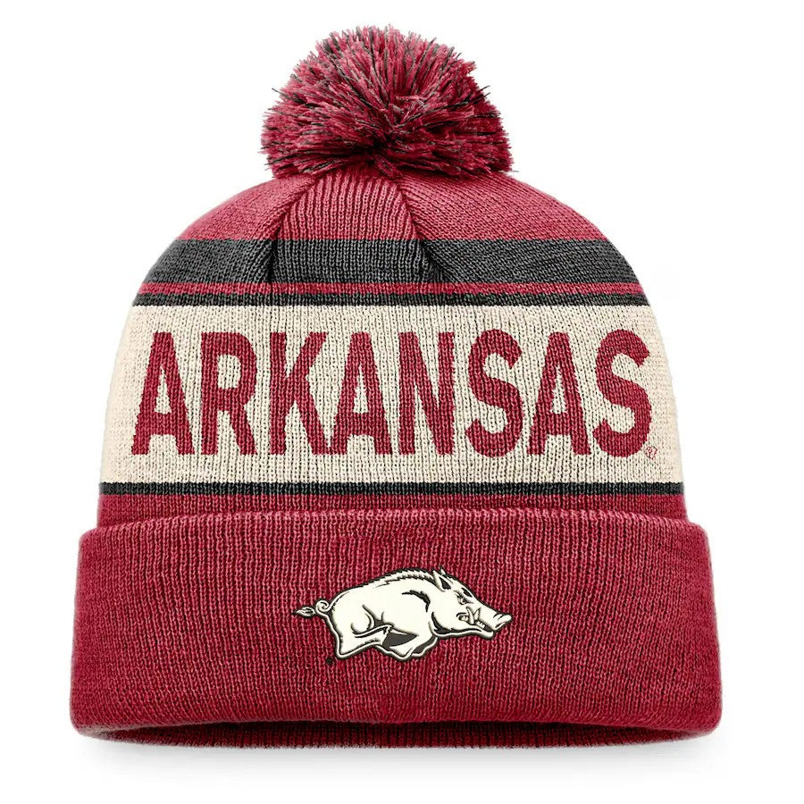 Arkansas Razorbacks NCAA Top of the World Prime Cuffed Knit Hat with Pom – Cardinal (UK Stock) - UKASSNI