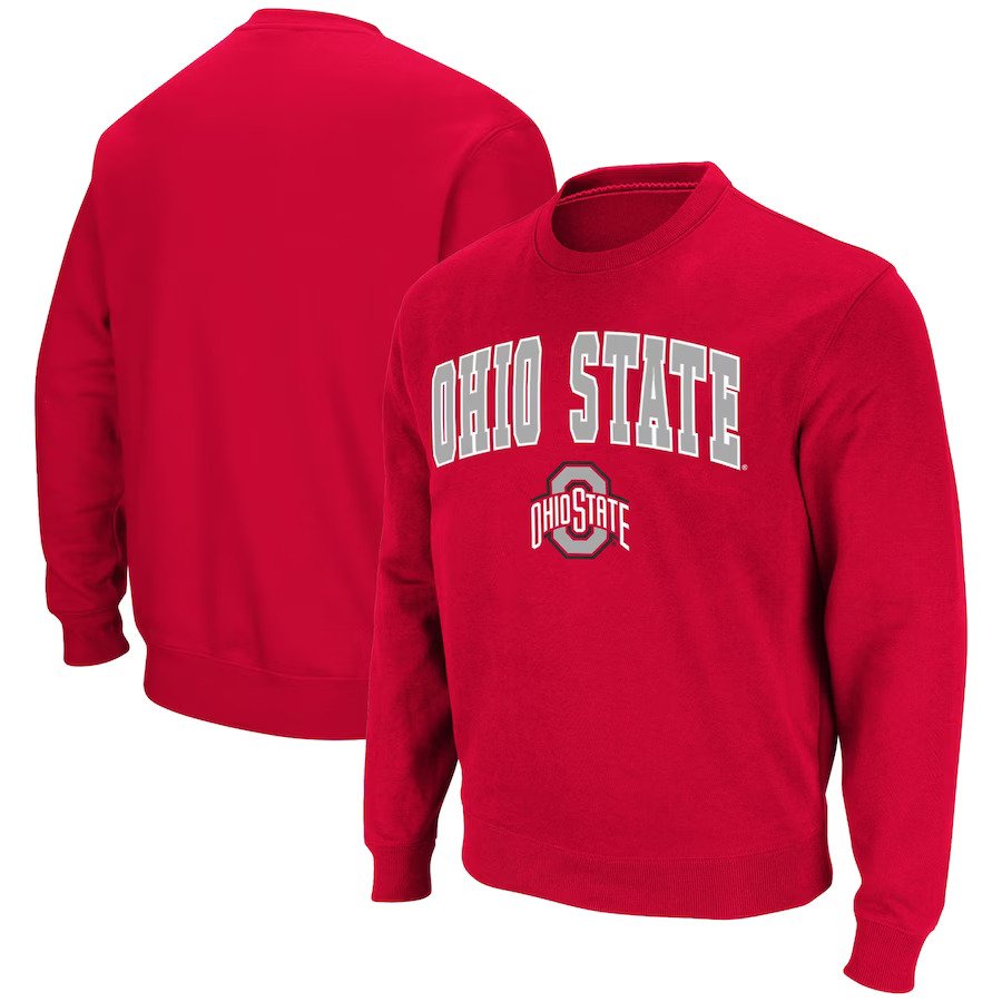 Ohio State Buckeyes Colosseum Team Arch & Logo Tackle Twill Pullover Sweatshirt - Scarlet - UKASSNI