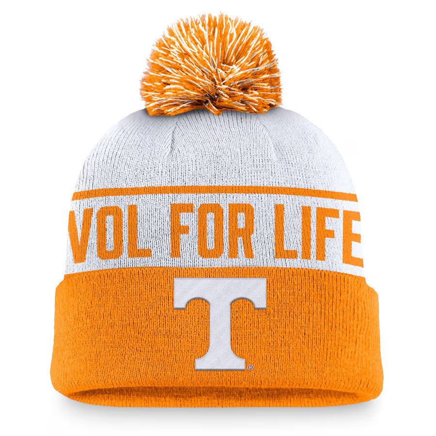 Tennessee Volunteers NCAA Nike Local Peak Cuffed Knit Hat with Pom – White/Tennessee Orange (UK Stock) - UKASSNI