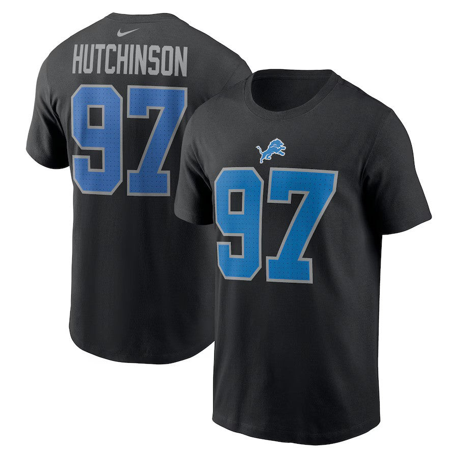 Detroit Lions Aidan Hutchinson Player Name & Number T‑Shirt – Black (UK Stock) - UKASSNI