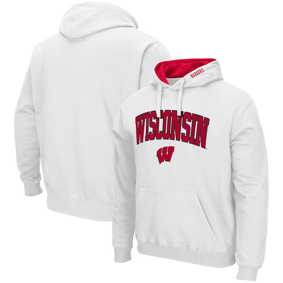 Wisconsin Badgers Colosseum Arch & Logo 3.0 Pullover Hoodie - White - UKASSNI