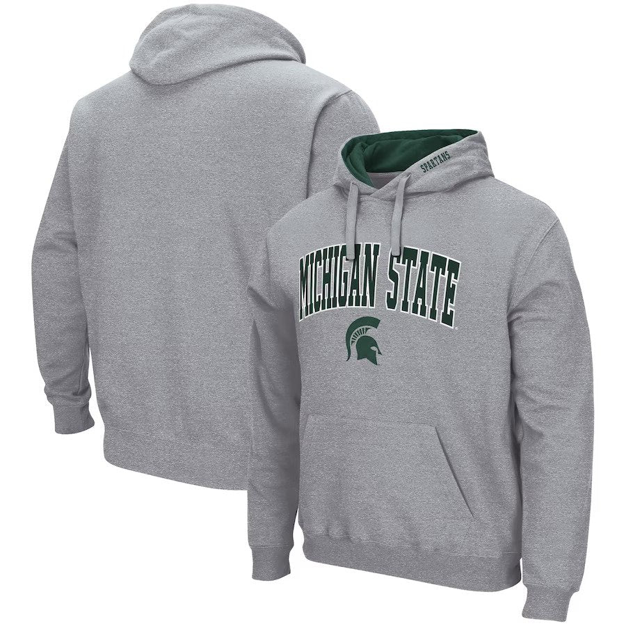 Michigan State Spartans Colosseum Arch & Logo 3.0 Pullover Hoodie - Heather Gray - UKASSNI