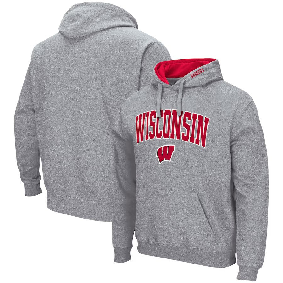 Wisconsin Badgers Colosseum Arch & Logo 3.0 Pullover Hoodie - Heather Gray - UKASSNI