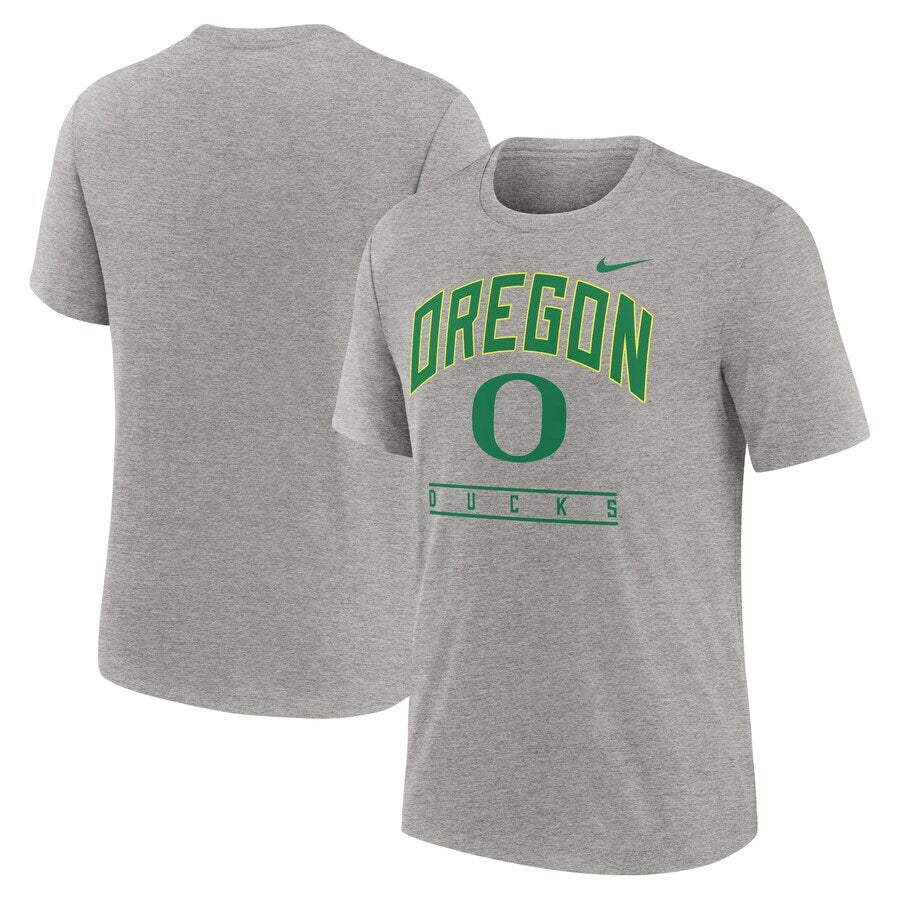 Oregon Ducks NCAA Nike Arch Over Logo Tri-Blend T-Shirt – Heather Gray (USA Stock) - UKASSNI