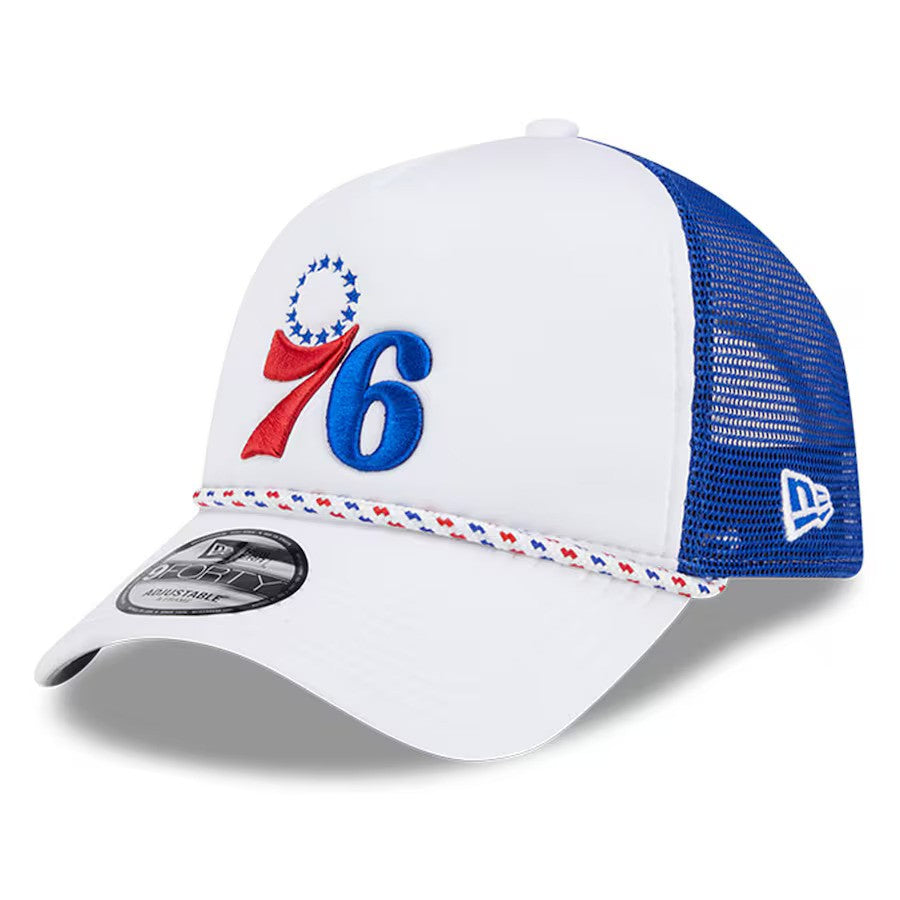 Philadelphia 76ers NBA New Era Court Sport Foam A-Frame 9FORTY Adjustable Trucker Hat - White/Royal - UKASSNI