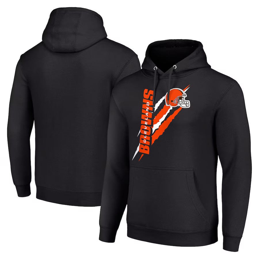 Cleveland Browns Starter Color Scratch Fleece Pullover Hoodie - Black - UKASSNI