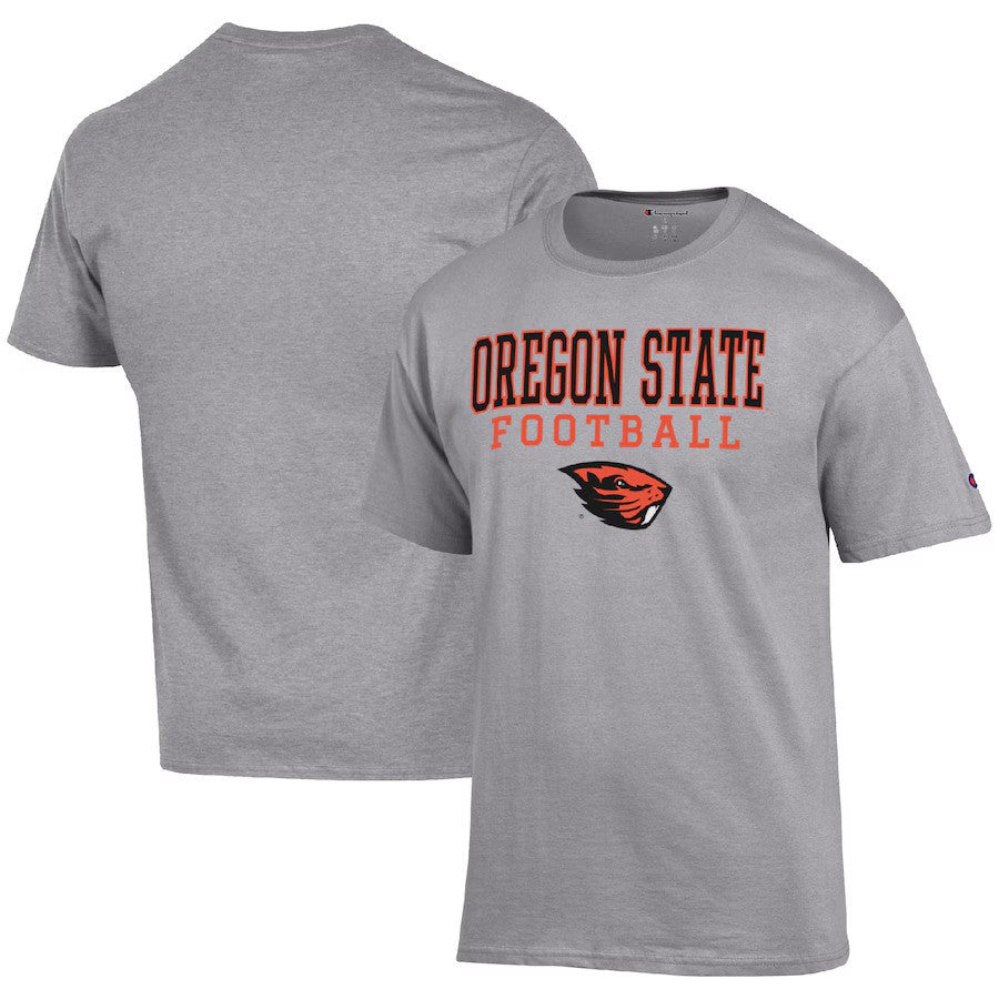 Oregon State Beavers Champion Football Stack T-Shirt - Heather Gray - UKASSNI