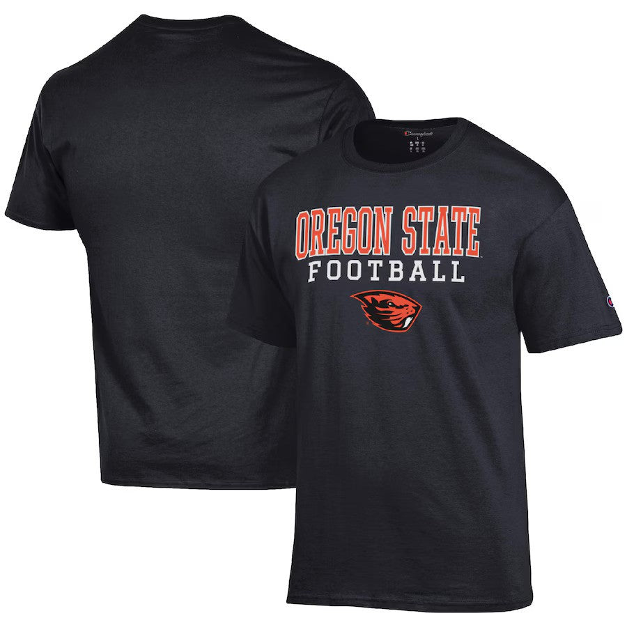 Oregon State Beavers Champion Football Stack T-Shirt - Black - UKASSNI