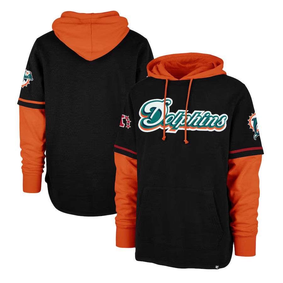 Miami Dolphins '47 Throwback Shortstop Pullover Hoodie - Black - UKASSNI