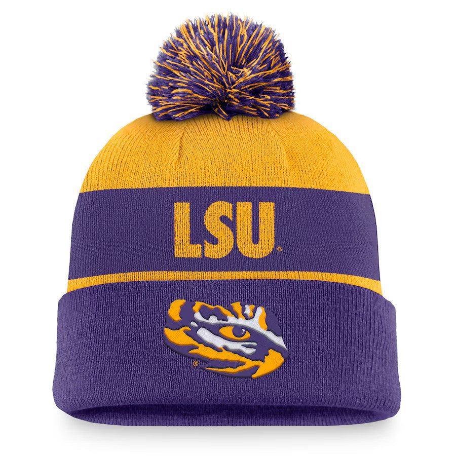 LSU Tigers Nike Primetime Peak Cuffed Knit Hat with Pom – Gold/Purple (USA Stock) - UKASSNI