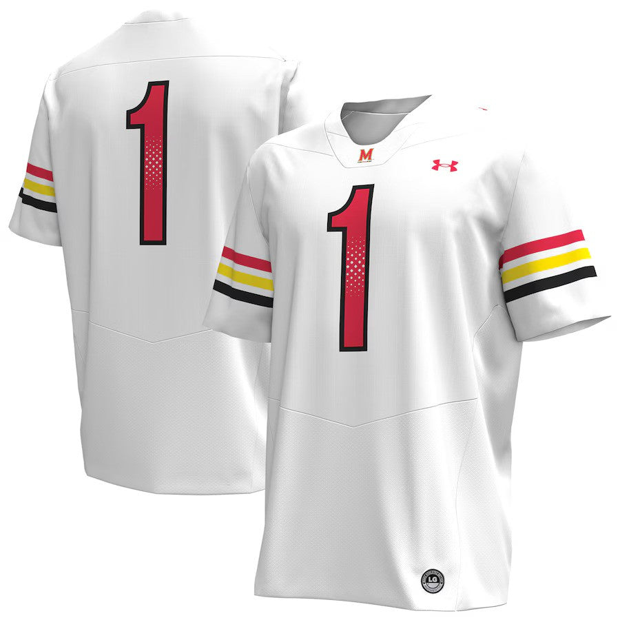 #1 Maryland Terrapins NCAA Under Armour Replica Football Jersey - White (USA Stock) - UKASSNI