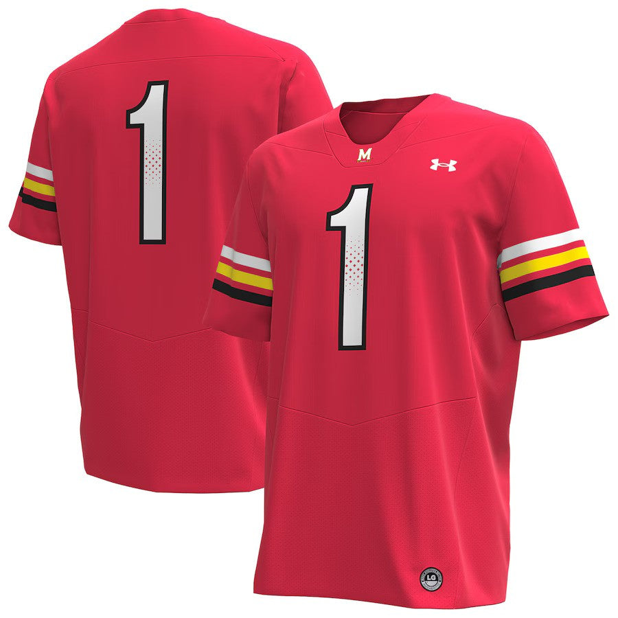 #1 Maryland Terrapins NCAA Under Armour Replica Football Jersey - Red (USA Stock) - UKASSNI