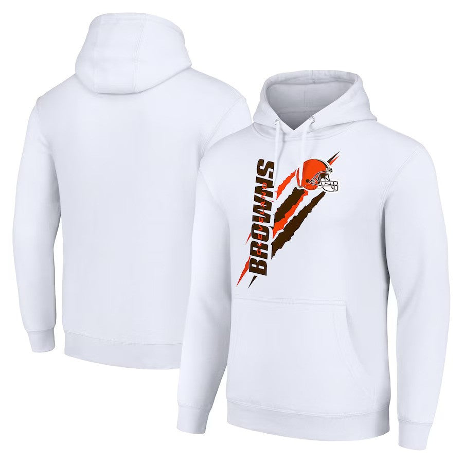 Cleveland Browns Starter Color Scratch Fleece Pullover Hoodie - White - UKASSNI