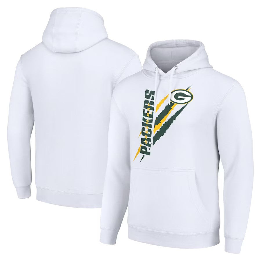 Green Bay Packers Starter Color Scratch Fleece Pullover Hoodie - White - UKASSNI