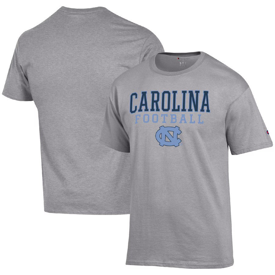 North Carolina Tar Heels NCAA Champion Football Stack T-Shirt – Heather Gray (USA Stock) - UKASSNI