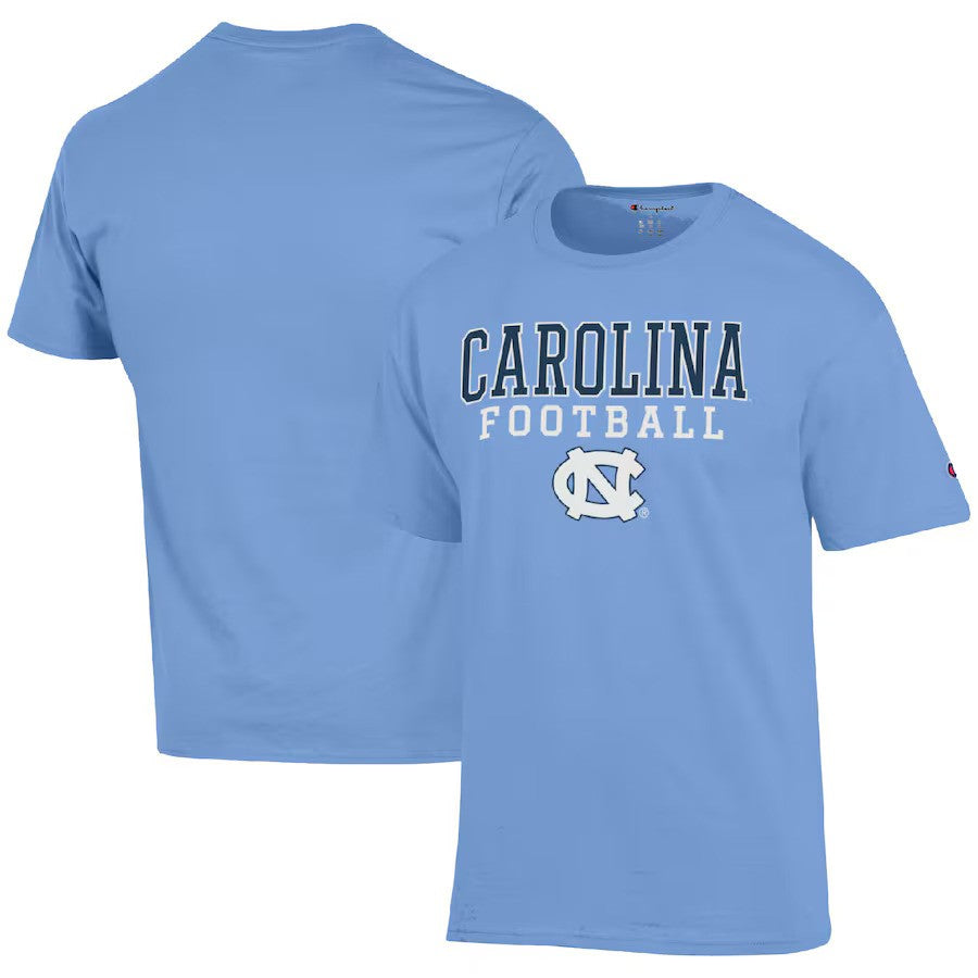 North Carolina Tar Heels NCAA 2XL Champion Football Stack T-Shirt – Carolina Blue (UK Stock) - UKASSNI