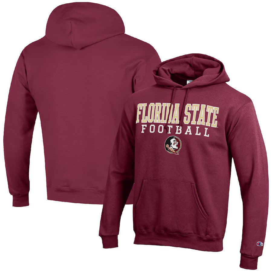 Florida State Seminoles NCAA Champion Football Stack Pullover Hoodie - Garnet - UKASSNI