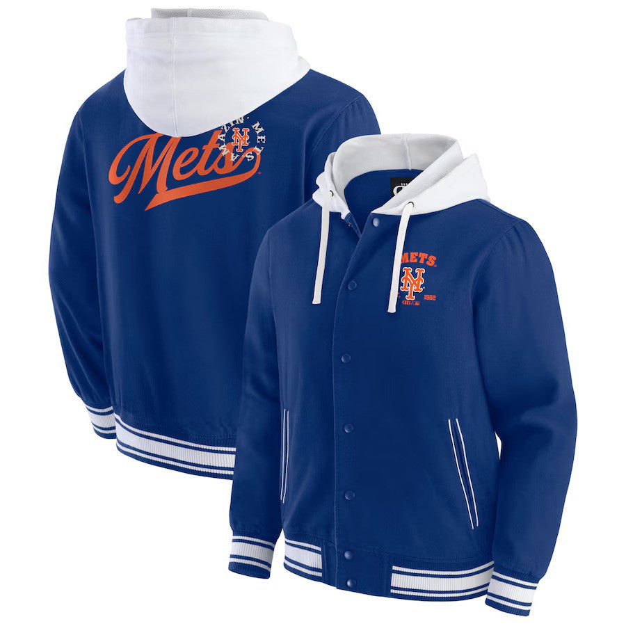New York Mets MLB Darius Rucker Collection by Fanatics Full-Snap Hooded Jacket - Royal - USA Stock - UKASSNI
