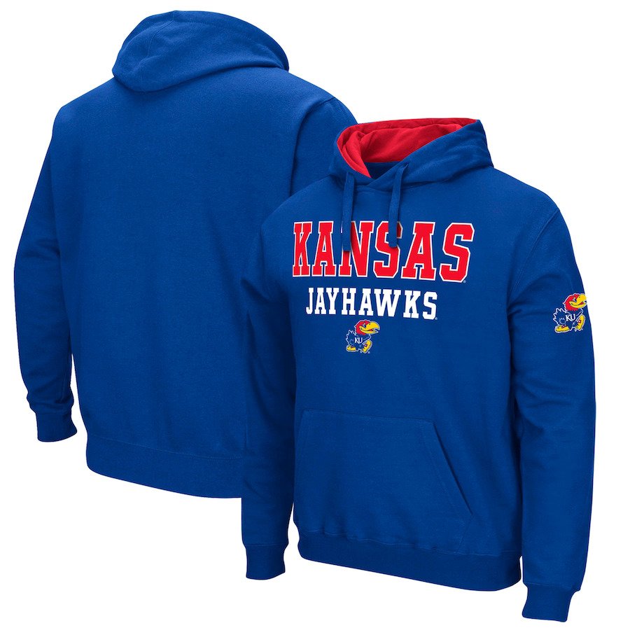 Kansas Jayhawks NCAA Colosseum Sunrise Pullover Hoodie – Royal (UK Stock) - UKASSNI