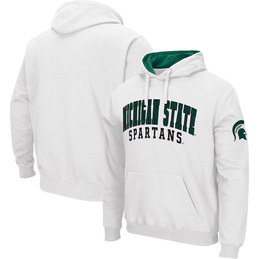 Michigan State Spartans NCAA Colosseum Double Arch Pullover Hoodie – White (USA Stock) - UKASSNI
