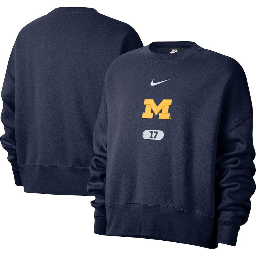 Michigan Wolverines NCAA UK Medium Nike Women's Vault Every Day Fleece Pullover Sweatshirt – Navy (UK Stock) - UKASSNI