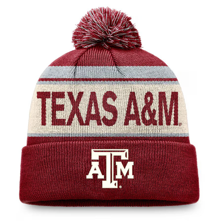 Texas A&M Aggies NCAA Top of the World Prime Cuffed Knit Hat with Pom – Maroon (UK Stock) - UKASSNI