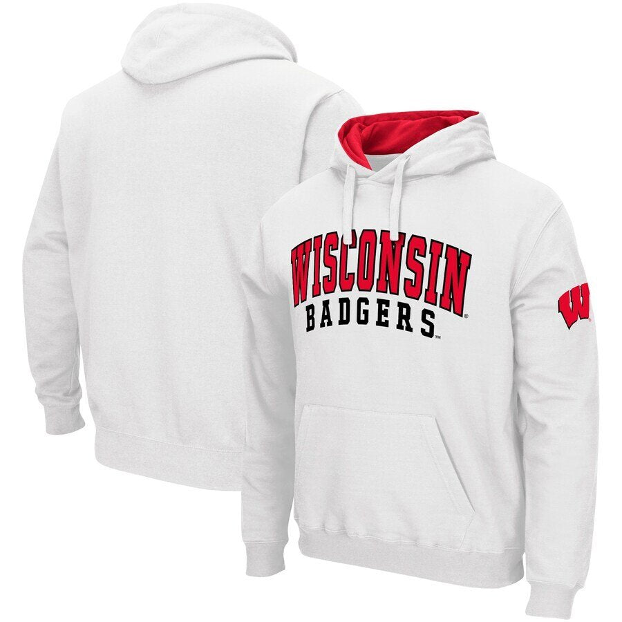 Wisconsin Badgers Colosseum Double Arch Pullover Hoodie - White - UKASSNI