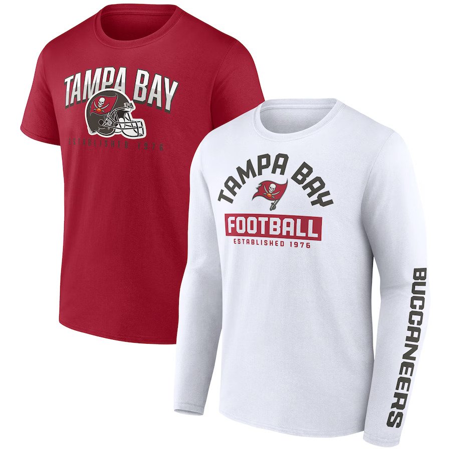 Tampa Bay Buccaneers Fanatics Branded Long & Short Sleeve 2‑Pack T‑Shirts – Red/White (UK Stock) - UKASSNI
