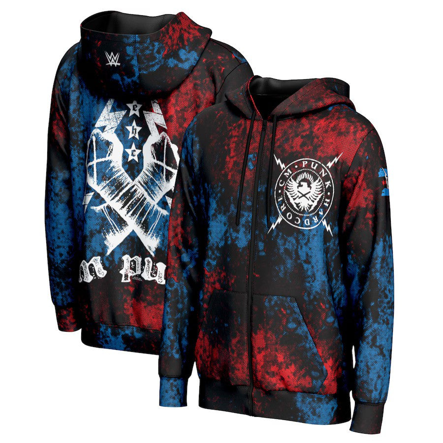 CM Punk WWE UK ProSphere Men's Straight Edge Hardcore Champion Full-Zip Hoodie – Black (UK Stock) - UKASSNI