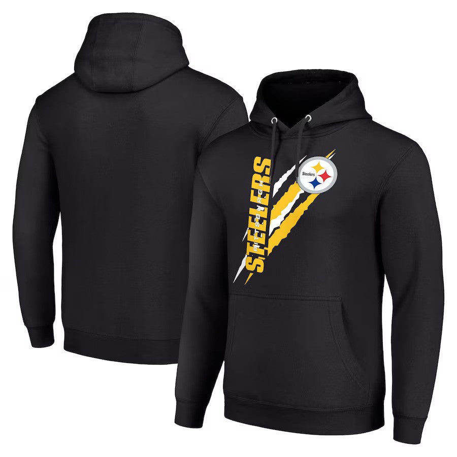 Pittsburgh Steelers Starter Color Scratch Fleece Pullover Hoodie - Black - UKASSNI