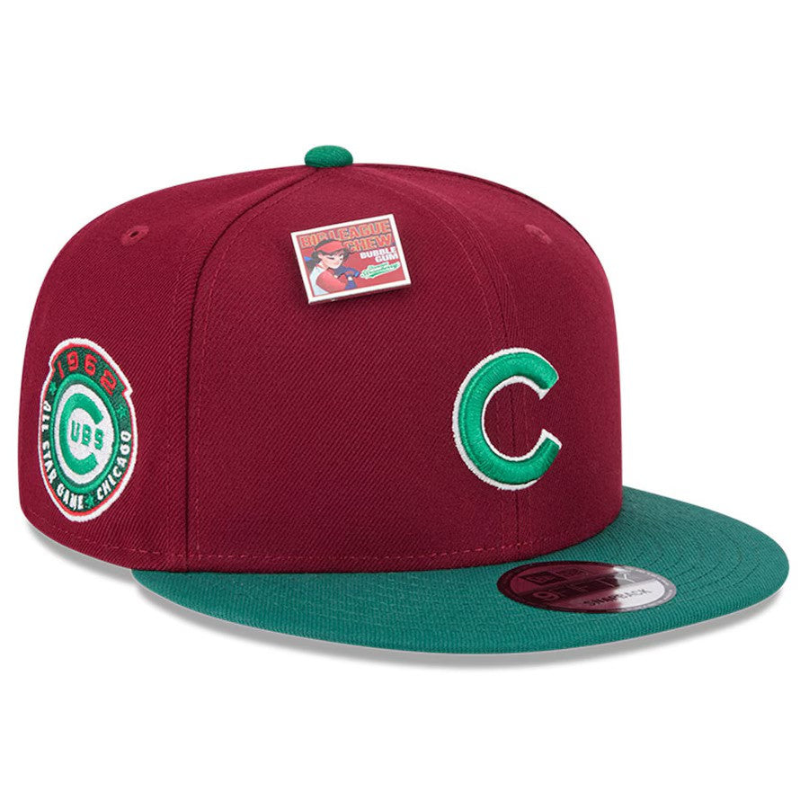 Chicago Cubs New Era Strawberry Big League Chew Flavor Pack 9FIFTY Snapback Hat - Cardinal/ Green - UKASSNI