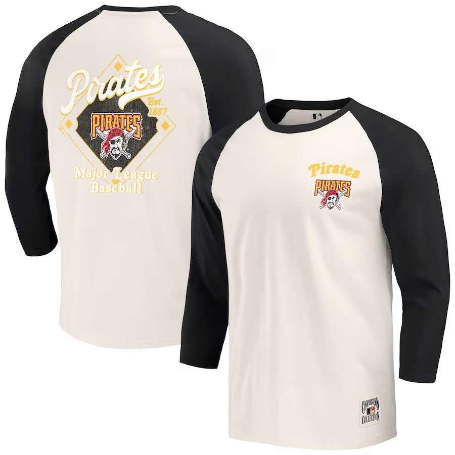 Pittsburgh Pirates Darius Rucker Collection by Fanatics Cooperstown Collection Raglan 3/4-Sleeve T-Shirt - Black/White - UKASSNI