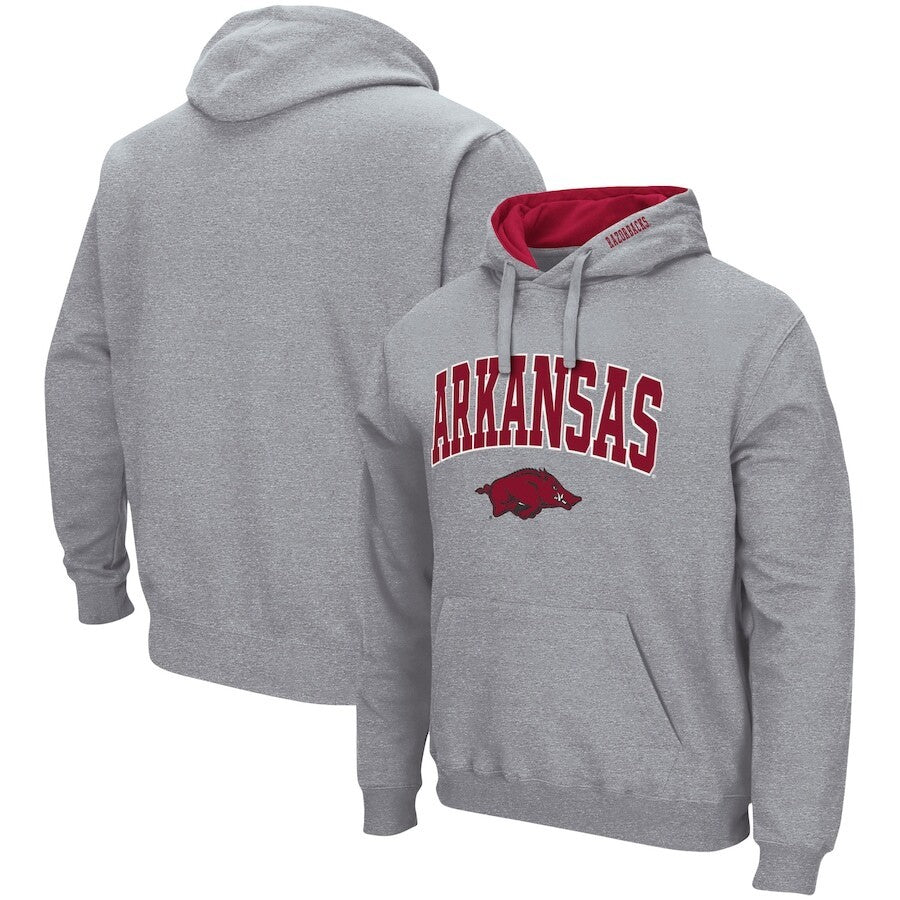 Arkansas Razorbacks NCAA Colosseum Arch & Logo 3.0 Pullover Hoodie – Heather Gray (UK Stock) - UKASSNI