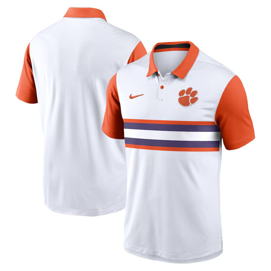 Clemson Tigers NCAA Nike Primetime Campus Vapor Performance Polo – White (USA Stock) - UKASSNI