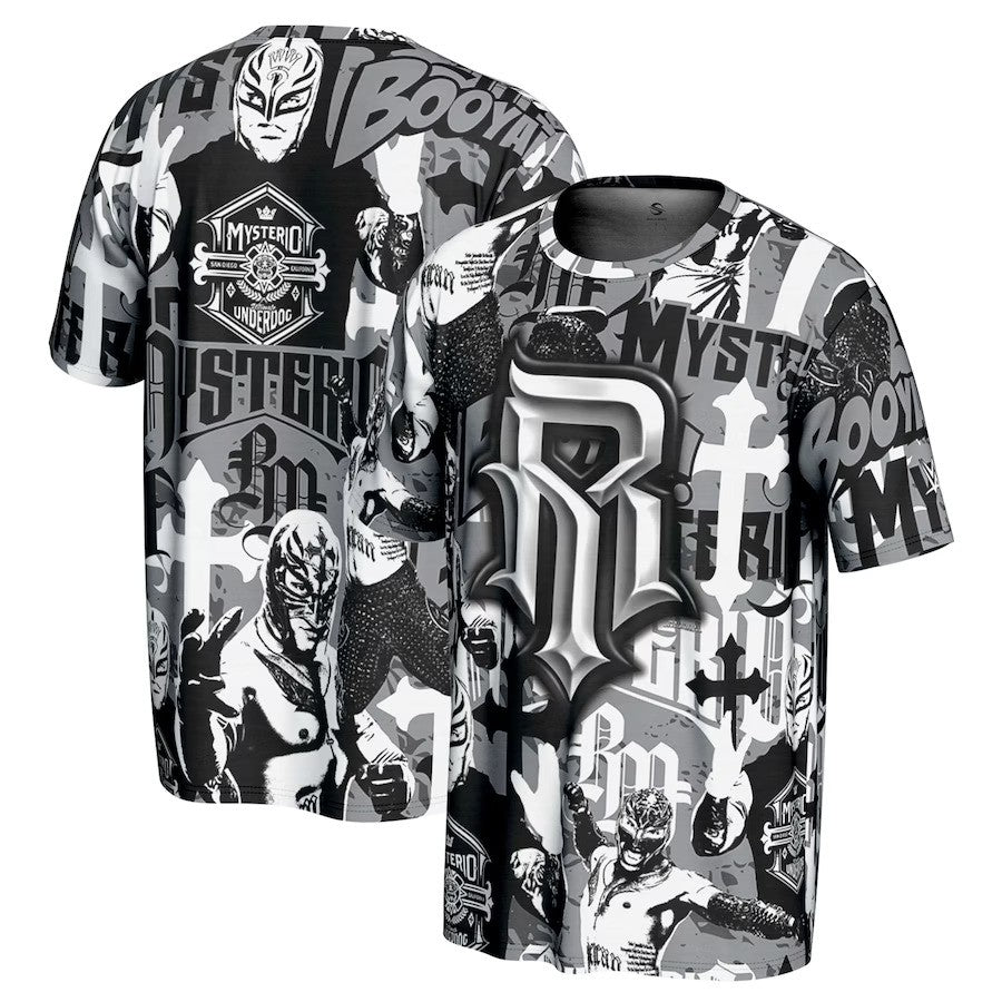Rey Mysterio WWE UK ProSphere Camo Collage T-Shirt – Black (UK Stock) - UKASSNI