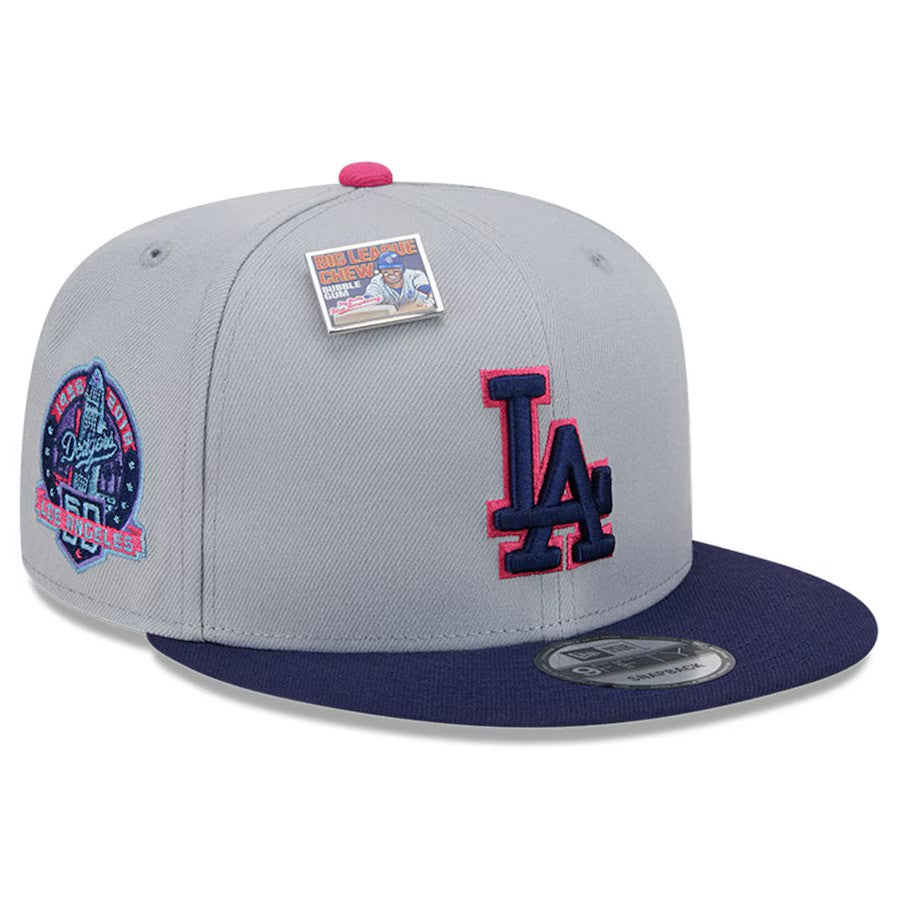Los Angeles Dodgers New Era Raspberry Big League Chew Flavor Pack 9FIFTY Snapback Hat - Gray/ Navy - UKASSNI