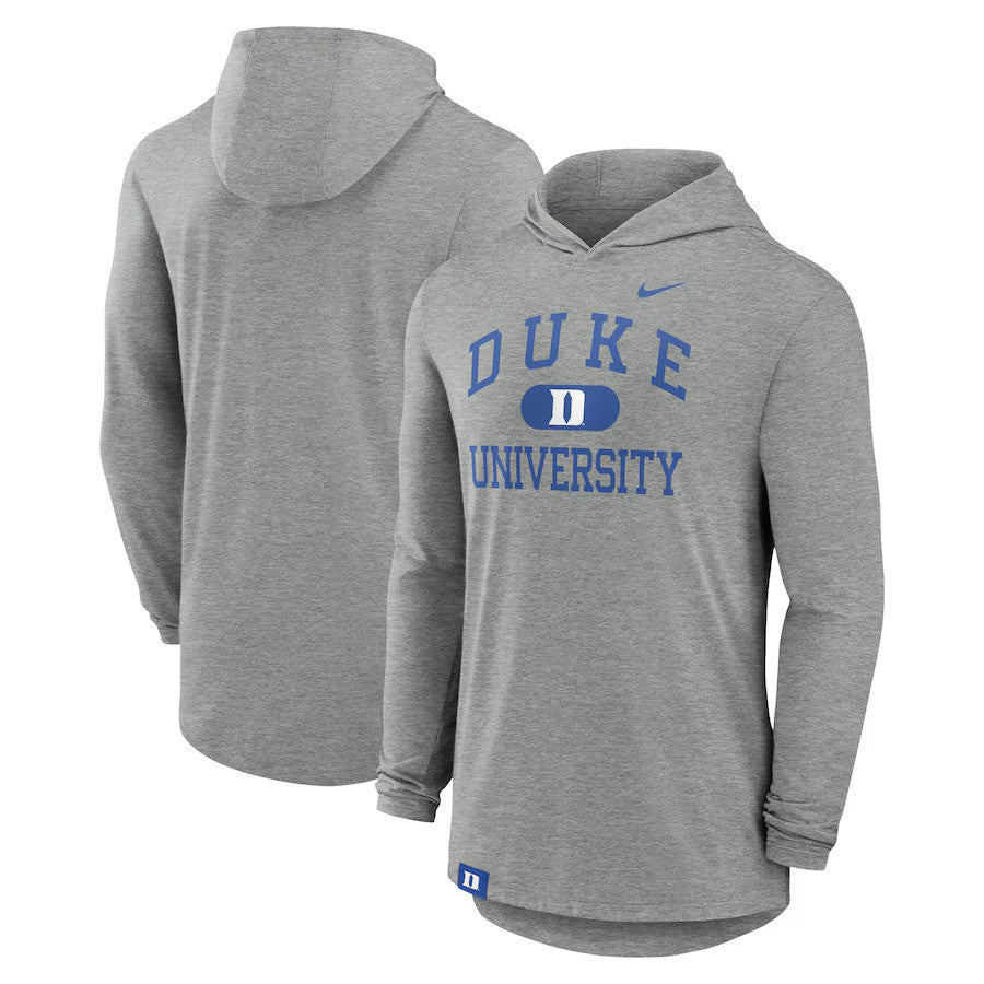 Duke Blue Devils Nike Blitz Hoodie Long Sleeve T-Shirt - Heather Gray - UKASSNI