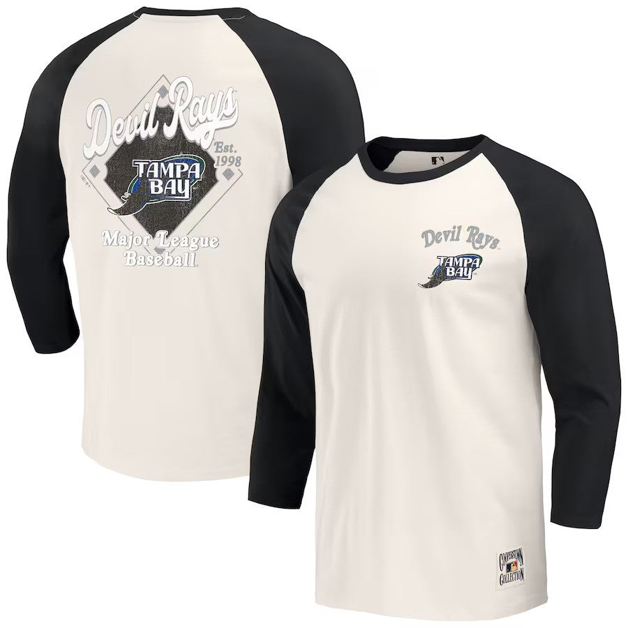 Tampa Bay Rays Darius Rucker Collection by Fanatics Cooperstown Collection Raglan 3/4-Sleeve T-Shirt - Black/White - UKASSNI