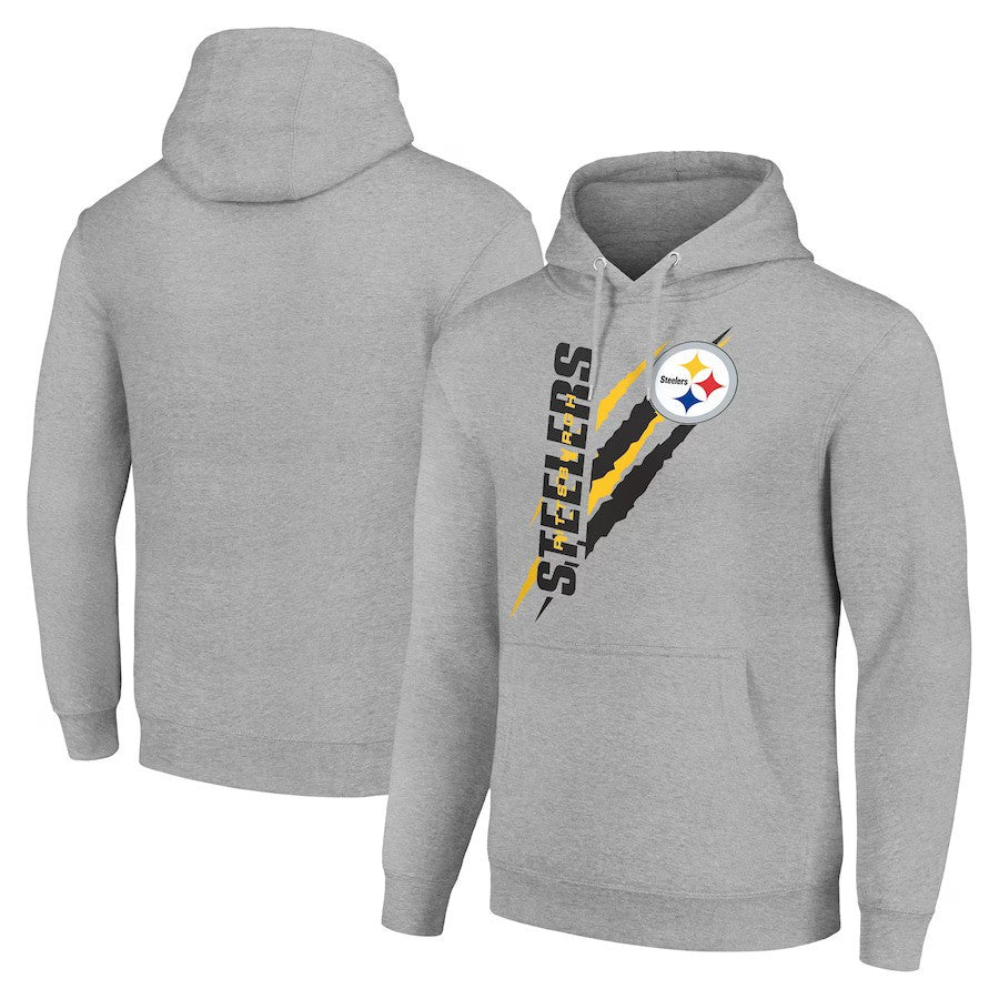 Pittsburgh Steelers Starter Color Scratch Fleece Pullover Hoodie - Heather Gray - UKASSNI