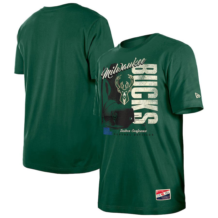 Milwaukee Bucks NBA New Era Distressed Throwback Vintage Color Pack T-Shirt - Hunter Green - UKASSNI